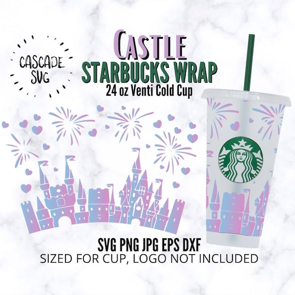 Castle Starbucks Cold Cup SVG, Full Wrap für Starbucks Venti Cold Cup