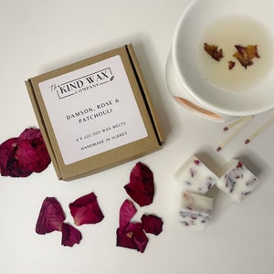 Handmade soy wax melts, botanical wax melts, damson rose & patchouli, vegan wax melts, wax melt gift set, wax melt gift, home fragrance