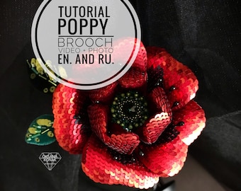 Tutorial 3D brooch flowers "Poppy" by Oksana Konak/Handmade brooch. Embroidery brooch flowers/Brooch making tutorial/Sequined brooch/Lesson