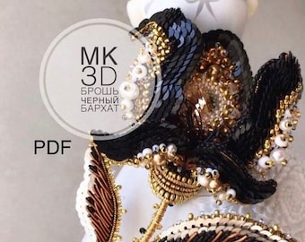 Tutorial 3D brooches "Black Velvet" by Oksana Konak ~ Handmade brooch. Embroidery brooch flowers. Master class on embroidering beaded brooch
