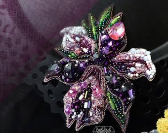 Orchidee Luxus Brosche | elegant | Königlicher Schmuck, Stickerei Brosche Blumendekoration Stift, Blume, lila Orchidee, Weihnachtsgeschenk für Frau