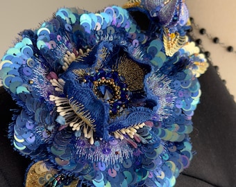 Luneville Embroidery Brooch, Beaded Flower Brooch, Handmade Statement Jewelry, OOAK Wearable Art, Unique Gift for Her