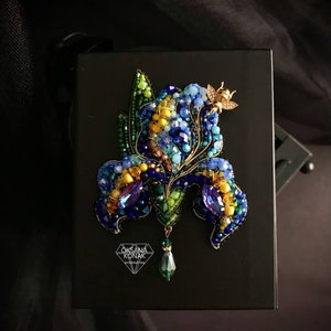 Luxury brooch | elegant | Royal jewelry IRIS Crystal Brooch, Beading, Embroidery Brooch Bird Decoration Pin, IRIS flower , Gift for women