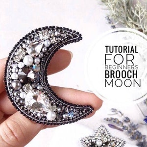 Tutorial for beginners from Oksana Konak on creating a Moon brooch. ~ Handmade brooch. Master class on embroidering  brooches.