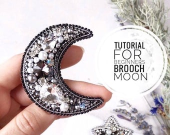 Tutorial for beginners from Oksana Konak on creating a Moon brooch. ~ Handmade brooch. Master class on embroidering  brooches.