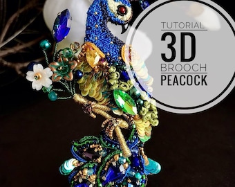 Tutorial Tutorial Tutorial Peacock Crystal Brooch, Beading, Embroidery  Bird Decoration Pin, Peacock Beaded. Handmade brooch.Embroidery.