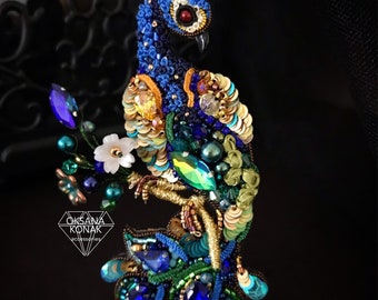 Peacock Crystal Brooch, Beading, Embroidery Brooch Blue Bird Decoration Pin, Peacock Beaded, Gift for women and girls