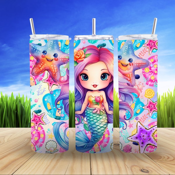 Colorful underwater mermaid Tumbler wrap for sublimation 20OZ Skinny straight Tumbler
