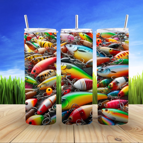 Fishing lures colorful Tumbler wrap for sublimation 20OZ Skinny straight Tumbler PNG