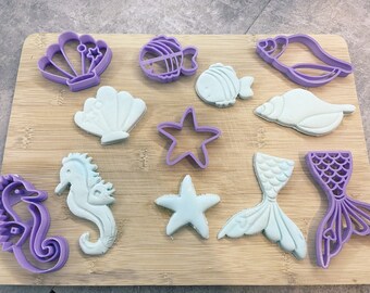 Cortadores de galletas sirena Sealife, impresos en 3D, Cortador de plastilina, Actividades para niños, rellenos de medias, caja de nochebuena, regalos para niños,