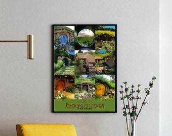 Pôster da Terra Média das moradias de Hobbiton. As Casas, lares e buracos do Condado. Frodo Bolseiro, Bilbo Bolseiro Bolseiro. Arte de parede