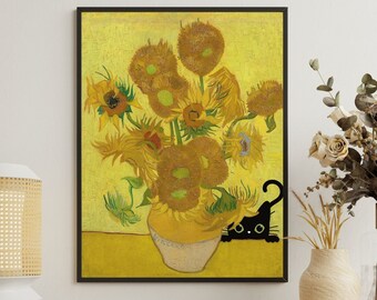 Gato negro de Van Gogh. Impresión de gato con flores de Vincent Van Gogh, póster de gato de Van Gogh, arte de gato negro, impresión divertida de gato, regalo divertido. Arte para amantes de los gatos.