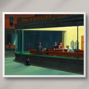 Impression de chat drôle Nighthawks, parodie d'Edward Hopper, affiche de chat, amoureux des chats noirs, carte de voeux amusante, impression de chat drôle, cadeau de maman de chat. Art de chaton