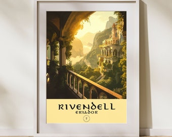 Bruchtal Reise Poster. Herr der Ringe Fächer Mittelerde Wandkunst. Elfenstadt Wandkunst. Elfenkunst. Haus von Elrond.