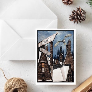 Village magique dans la neige Noël. Pack de cartes de Noël pour la littérature jeunesse. Carte de Noël pour enfants Château dans la neige