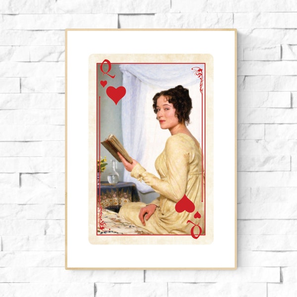 Queen of Hearts Elizabeth Bennet Playing Card Art Print. Card Art. Pride and Prejudice BBC jennifer ehle. Jane Austen Wall Art