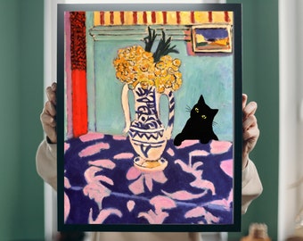 Stampa artistica di gatto nero: poster divertente ispirato a Matisse