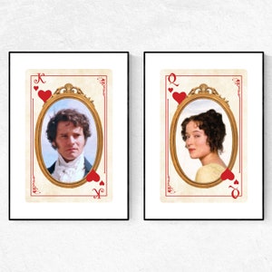 Pair of Darcy and Elizabeth Portrait Playing Card Art Prints. Card Art. Famous Literary Couples. Jane Austen Lover gift. Darcy Wall art.