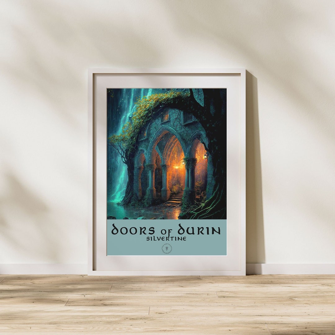 Doors Of Durin At Night Elven Entrance To Khazad d m LOTR Fan Art Print 