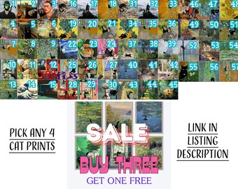 モネの睡蓮の黒猫アートプリント：猫好きへの面白いギフト - Etsy 日本