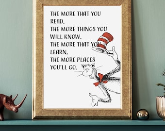 Impressão com citação do Gato de Chapéu: Arte de parede para berçário do Dr. Seuss