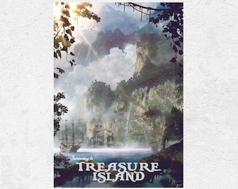 Póster de viaje de Treasure Island. Skull Island, Treasure Island, Robert Louis Stevenson, Treasure island wall art. Póster de la habitación infantil. Arte pirata