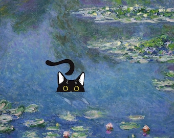 DIGITAL DOWNLOAD Monet Pond of Water Lilies Cat Print, Claude Monet Cat Poster, Black Cat Art Funny Cat print, Fun, cat lover