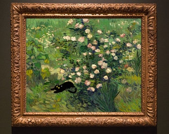 Van Gogh Garden Cat Art Print: Funny Black Cat Poster (Digital Download)