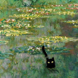 Monet print waterlelie zwarte kat
