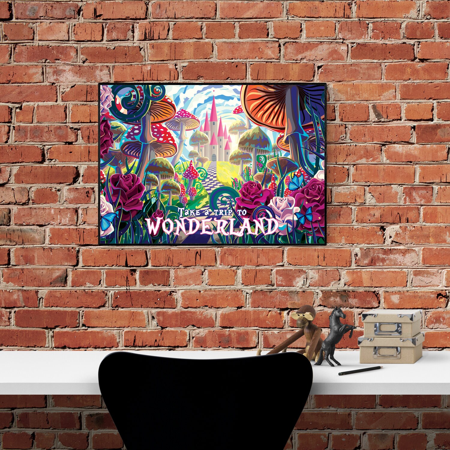 Poster Master Alice Wonderland Poster - If I Had A World Of My Own Print - Butterfly Art - Alice Silhouette Art - Gift for Lady, Girl - Rustic Decor for
