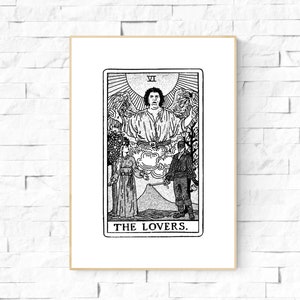 L’affiche de la carte de tarot Princess Bride Lovers. Art mural de tarot, gravures murales célestes, tarot, affiches d’astrologie, art des cartes de tarot. Renoncule