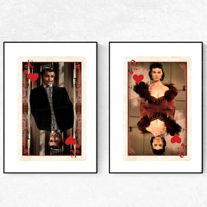 Pair of Scarlett and Rhett Portrait Playing Card Art Prints. Card Art. Famous Literary Couples. Gone with the Wind Film Art