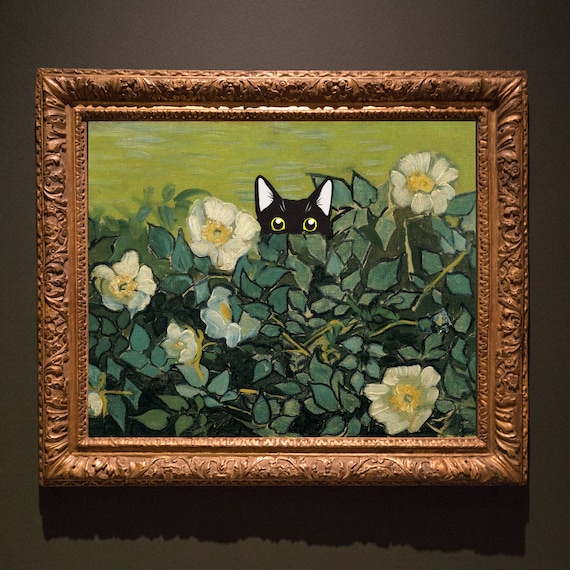 ゴッホの黒猫アートプリント：猫好きへの面白いギフト - Etsy 日本