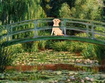 Golden Retriever Labrador Monet Bridge Fine Art Print. Golden Retriever Zeichnung. Hunde Kunstwerk. Hund Wanddeko. Geschenke für Hundeliebhaber. Hundekunst