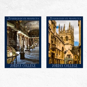 Set of 2 Jordan College Prospectus Posters. His Dark Materials Wall Art. Philip Pullman gift. Lyra Belacqua Oxford. Northern Lights Trilogy