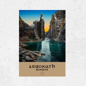 Argonath Travel Poster. Middle-Earth Location Art Print. Tolkien fan art. Gates of Argonath Gondor Fictional Destination Poster
