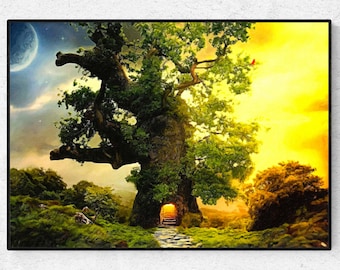 The Magic Faraway Tree Print Enid Blyton Art Print, ilustração infantil, amante de livros, presente literário. Floresta mágica. Estampa floresta encantada