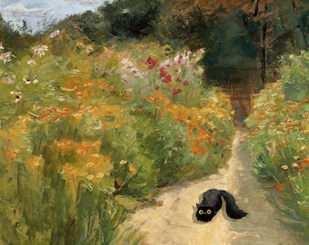 Black Cat Art Print: Liebermann Garden Painting (digitale download)