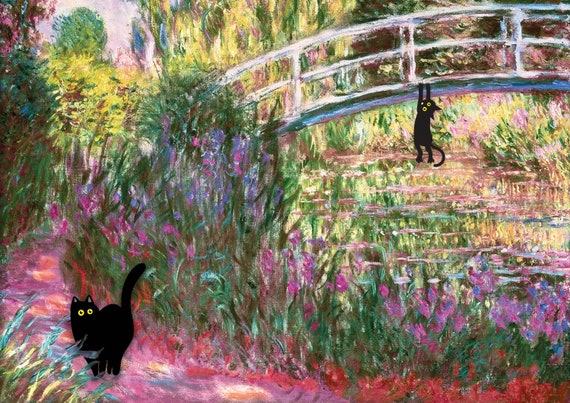 Monet Bridge Over a Pond of Water Lilies 2 Cat Print, Claude Monet