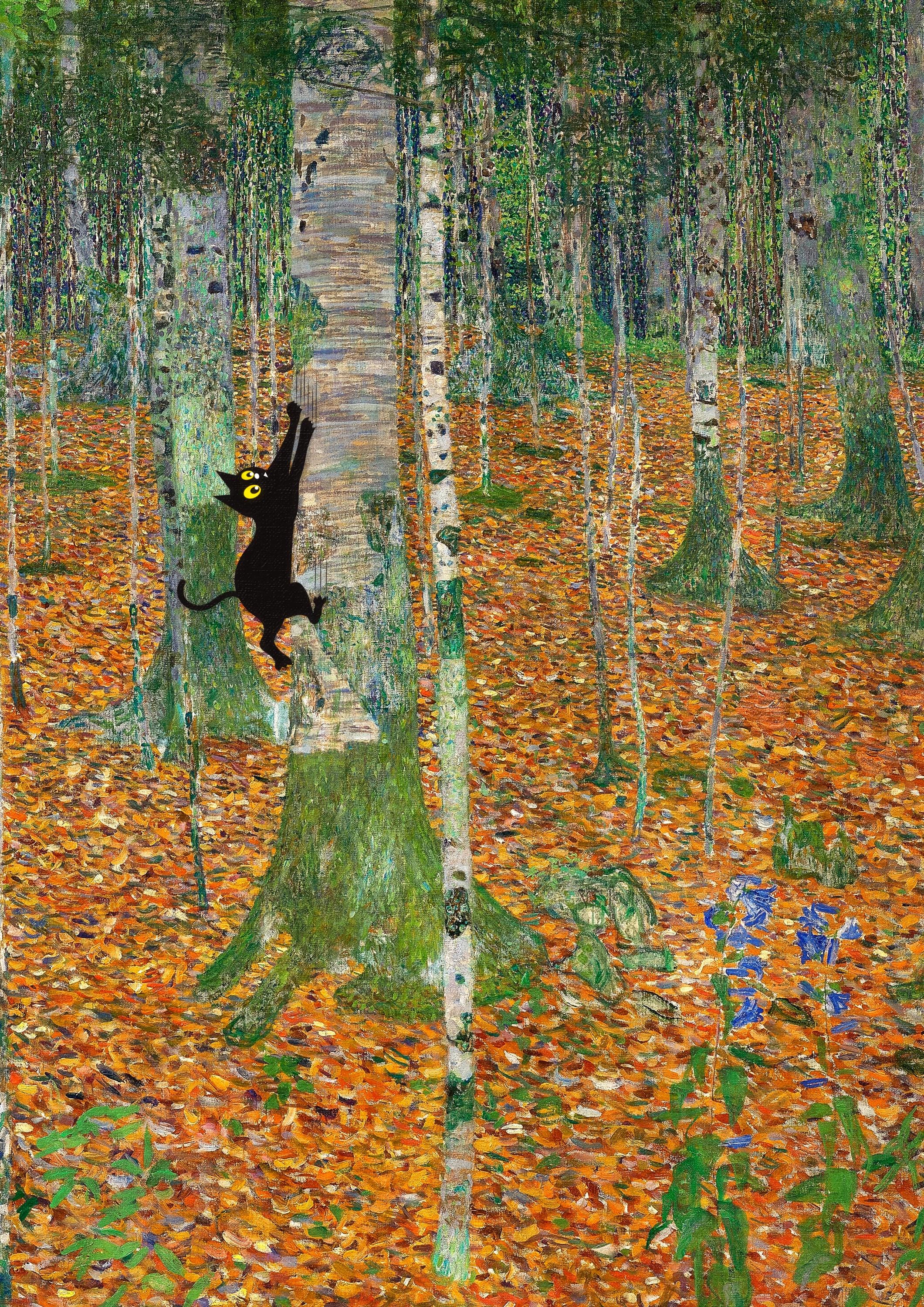 Klimt Birch Forest Cat Art Print: Funny Floral Cat Poster - Etsy