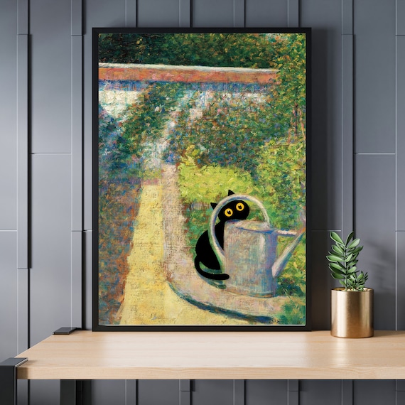 Tenture Murale Chat Dans Le Jardin - Grand Format 35x42 In, Vert, Polyester Et Coton, USA