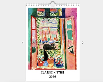 Black Cat Art Calendar 2026: Kitties in Masterpieces, A4/A3 Matte