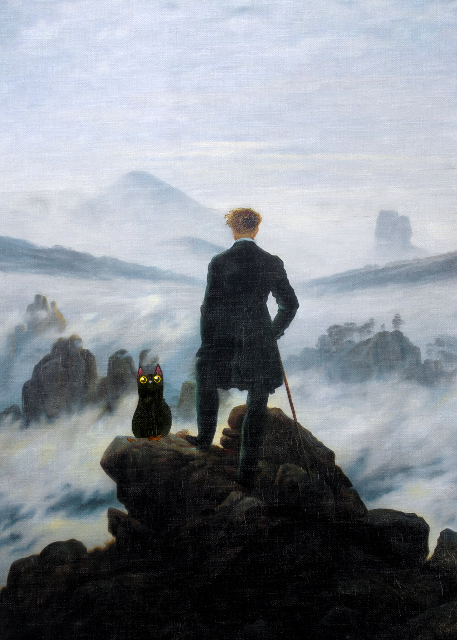 Fun Cat Art Print: Wanderer Above the Mists Parody (digital
