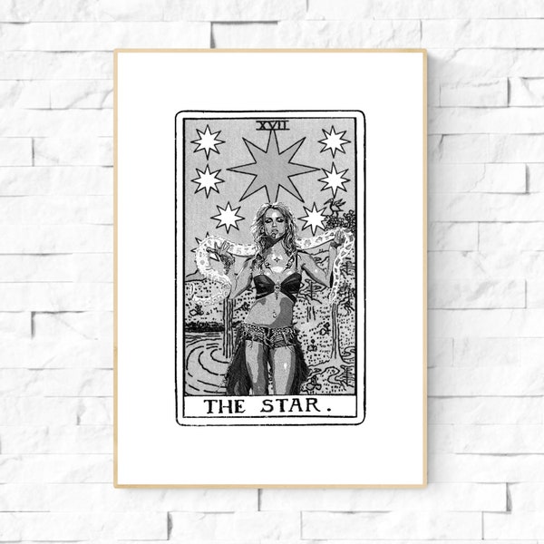 Britney lanza el póster de la carta del Tarot Estrella. Impresiones de pared celestiales, decoración mística, neutra, carteles de astrología, arte de cartas del tarot.