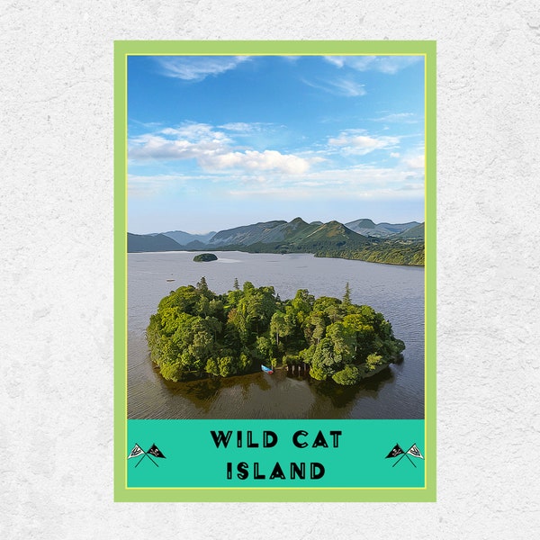 Wild Cat Island Travel Art print de Swallows and Amazons por Arthur Ransome. Arte mural de literatura infantil