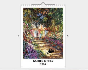 Cats in Famous Gardens 2026 Calendar – A Purrfect Journey Through Iconic Landscapes! 12 month 2026Wall Calendar Illustrated Matt flip style
