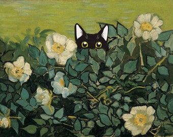 ゴッホの黒猫アートプリント：猫好きへの面白いギフト - Etsy 日本