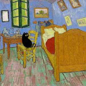 Chambre de Vincent Van Gogh à Arles, impression de chat, affiche de chat de Van Gogh, art de chat noir, carte de voeux drôle, impression de chat drôle, cadeau drôle, maison