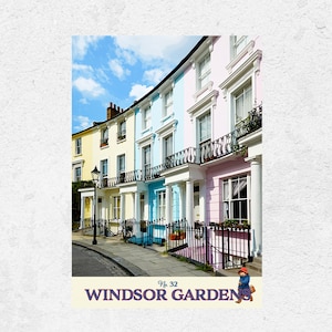 32 Windsor Gardens Maison de Paddington Bear et de la famille Brown. Affiche de lieux fictifs. Paddington Bear Wall Art. Paddington Nursery Decor
