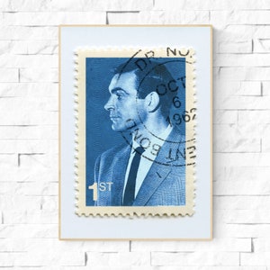 James Bond Briefmarke Poster. James Bond Kunstdruck. Sean Connery Poster. Sean Connery Druck. 007 Plakat. Dr No. Ian Fleming Kunstdruck